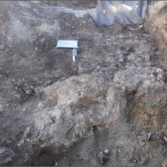 Rocky, excavation area with a whiteboard and marker