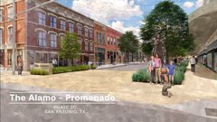Rendering of Alamo Promenade with a family posing for a photo in front of a photographer