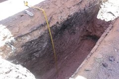 Dug out trench facing southwest in excavation area