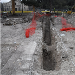 Excavation area with orange netting