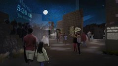Rendering of Battle of the Alamo gallery in future museum showing time as 5:30 am on March 6
