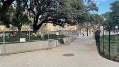 Paved walkway connecting Mission Gate area in front of Alamo Church to Menger Hotel