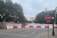 Alamo Plaza entrance blocked with security bollards