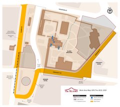 A map showing construction near the Alamo.