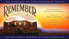 Graphic for Remember the musical with image of Alamo Church