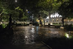 View of Cavalry Courtyard statues lit up at night