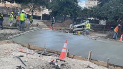 Fresh concrete area in construction zone