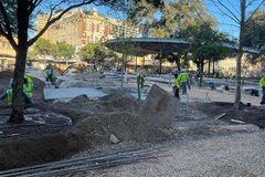 Construction workers drilling in Plaza de Valero