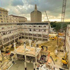 Construction area of future museum keeping facade of historic building