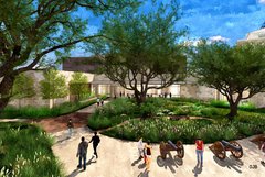 Rendering of Alamo Collections Center surrounded by lush landscaping