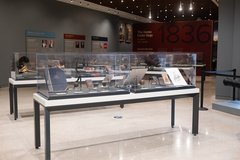 Artifacts in glass displays at a museum