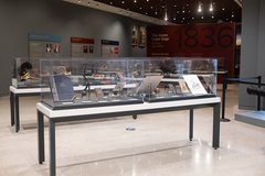 Artifacts in glass displays at a museum