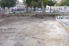 Fenced archaeology project area after the removal of modern soils