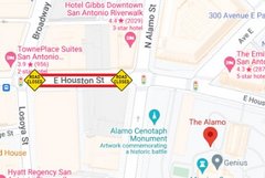 Map of Houston Street area impacted by Alamo construction