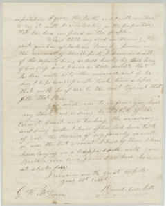 Back side of letter written in script from David Crockett