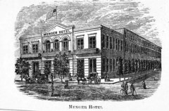 Engraving of the Menger Hotel, 1870s.