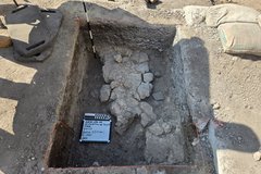 Limestone feature inside an excavation unit