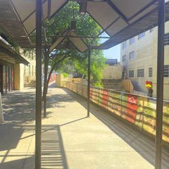 Covered walkway by a construction area