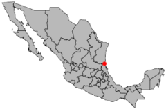 Map of Mexico, with a dot on the location of Tampico