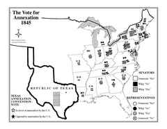 Map of states for or against Texas annexation