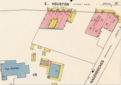 Figure 7. The 1912 Sanborn Map. A bowling alley, tailor and saloon are located at the intersection of Houston and Nacogdoches.