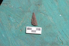 Triangular shaped Guerrero Point next to a ruler on a green flat surface