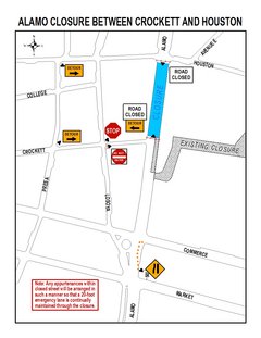 Map of street closures near the Alamo on March 5-7