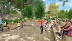 Outdoor pavilion with steps for seating