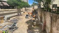 Construction trucks in lower paseo area