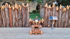 Bronze cannon on a wooden carriage on Alamo Palisade