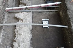 Two pipe lines over an open excavation unit