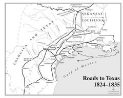Map showing roads to Texas from 1824 to 1835