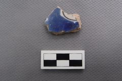 Fragments of mission-era ceramic called Puebla Polychrome discovered at the Alamo.