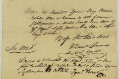 Scan of receipt for 30 beeves signed by W. B. Travis, 1836.