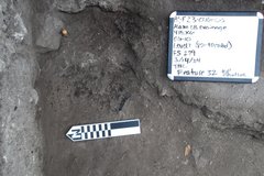 Marker and white board inside an excavation unit