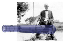 18-pounder 3D model shown as transparent blue overlaid on top of the Fernando Raven photo.