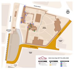 Map of construction work near the Alamo on August 7