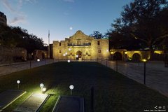 Image of Alamo Church in dim, early morning hours