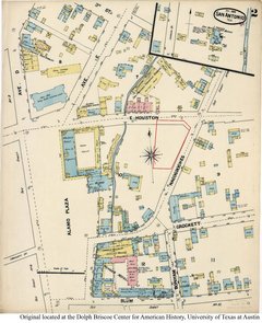 Figure 6. The 1888 Sanborn Fire Insurance Map of Alamo Plaza and surrounding vicinity.