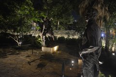 View of statues in Cavalry Courtyard lit up at night