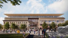 Rendering of front facade of Alamo Visitor Center and Museum