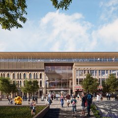 Rendering of front facade of Alamo Visitor Center and Museum