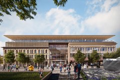 Rendering of front facade of Alamo Visitor Center and Museum