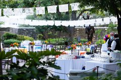 Tables set up for dining in Cavalry Courtyard
