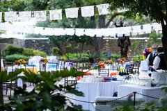 Tables set up for dining in Cavalry Courtyard