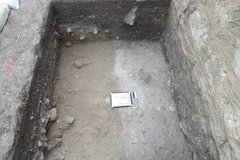 Rocky surface inside excavation unit