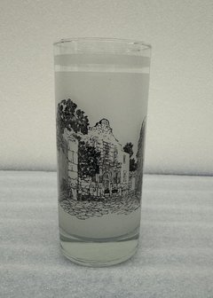 Drinking glass with image of Alamo Church on the front
