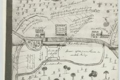1730 map of San Antonio showing Mission Valero in its third and final location.