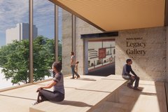 Entry to gallery next to a floor to ceiling window