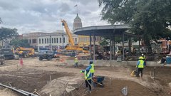 Plaza de Valero under construction with trucks on the ground